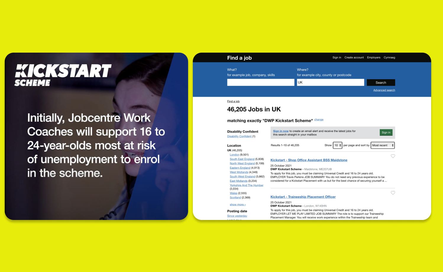 Screenshots of the Kickstart Scheme Job page and summary of the scheme